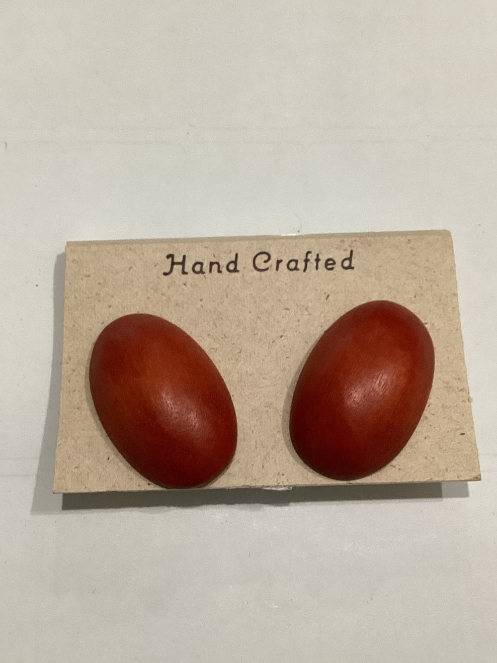 Hand Crafted Rustic Crimson‎ Oval Wood clip on Earrings